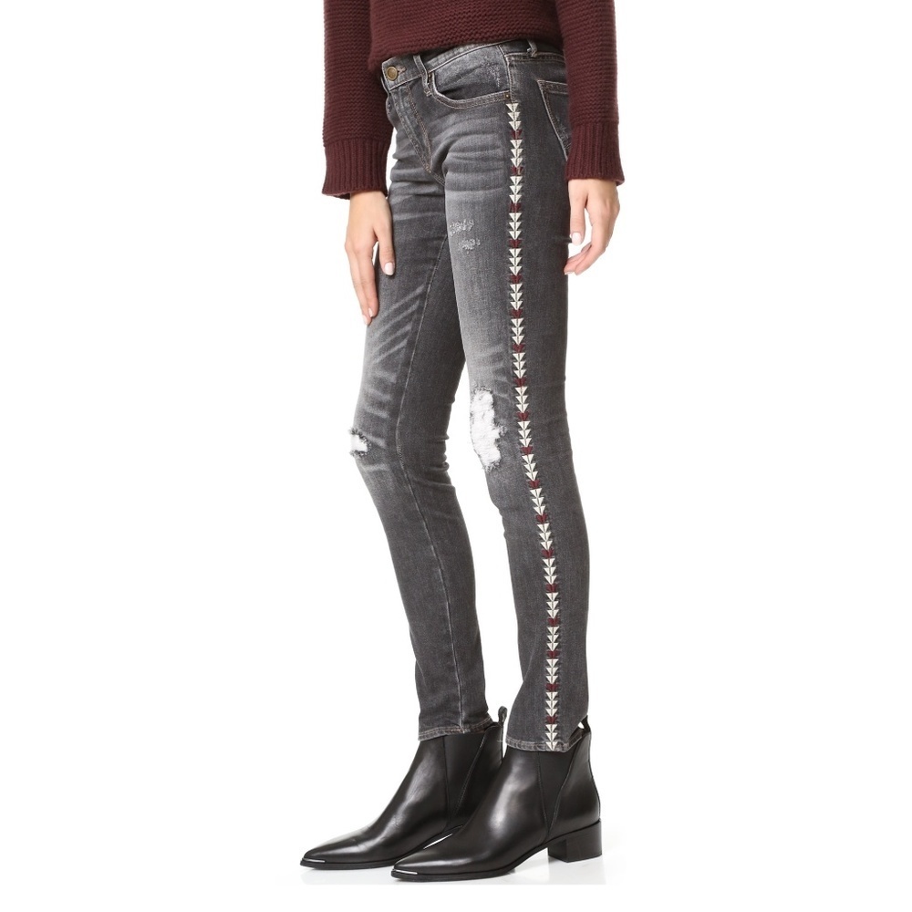 Driftwood Marilyn Skinny Jeans Gray Embroidered